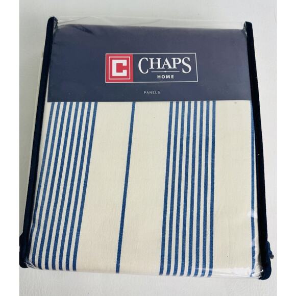 Chaps Home Marbury Curtain Panels 84” × 84” Blue Cream Stripe 2 Panels New - Picture 1 of 4